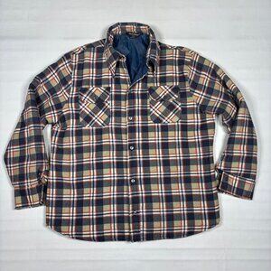 VTG David Peyser Quilt-Lined Flannel Shirt Jacket Shacket Made in USA Mens XL